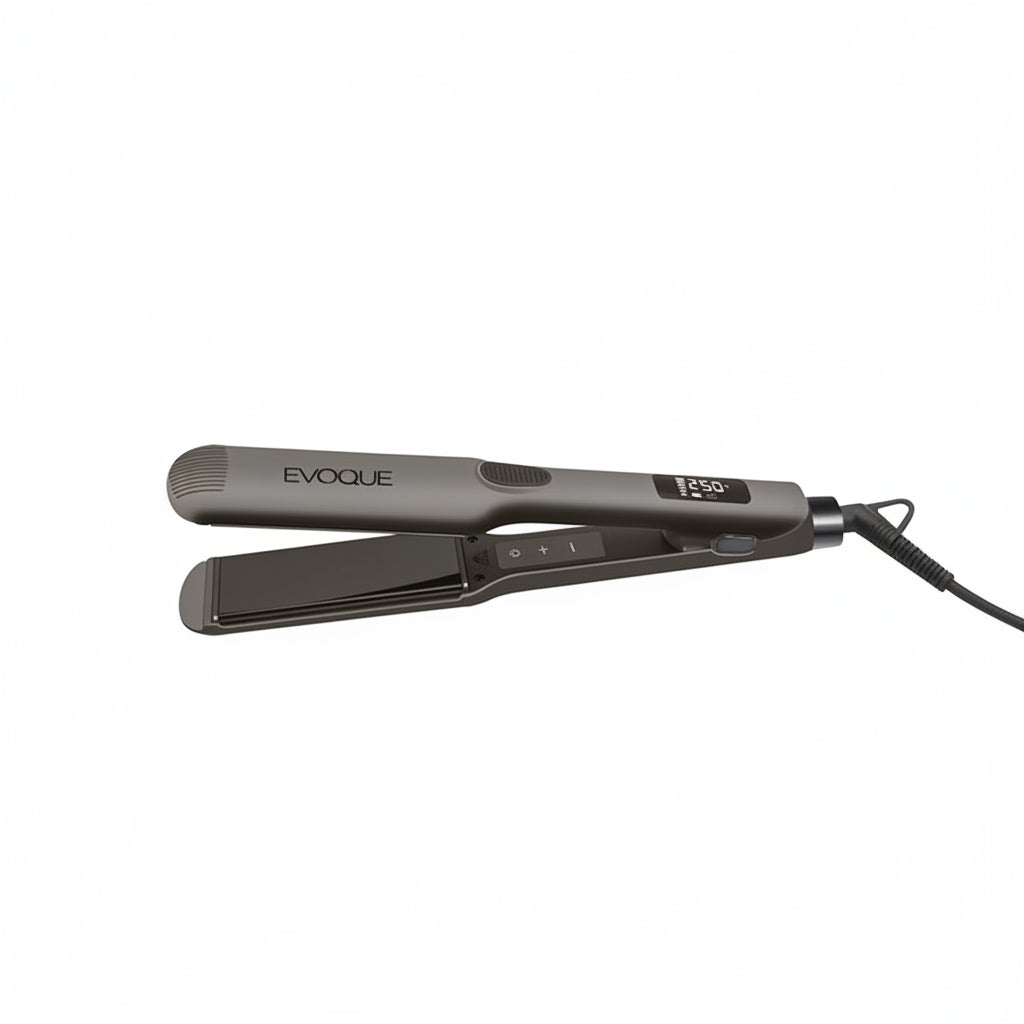 Hair straightener with digital display on a white background